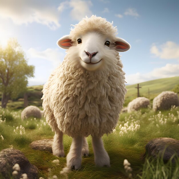 ein Schaf steht auf einem Feld