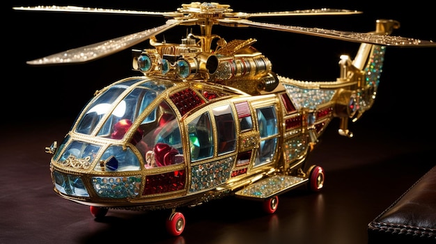 Ein Schatztruhen-Helikopter mit Gold und Juwelen