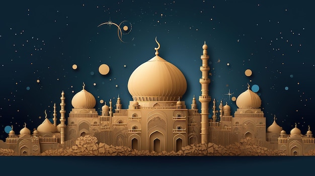 Ein Scherenschnitt einer Moschee mit einem Sternenhimmel im Hintergrund.