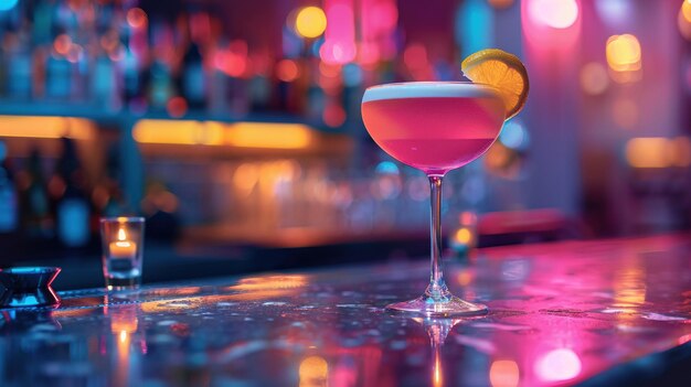 Ein schicker und stilvoller rosa Cocktail mit Zitronengarnation