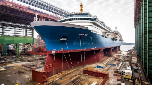 Ein Schiff in einer Werft wird gebaut.