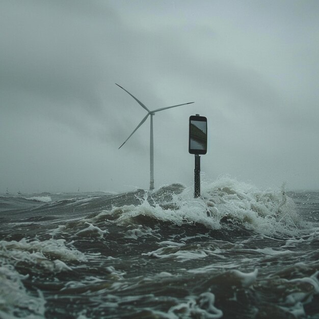 Foto ein schild im wasser, auf dem steht windturbinen