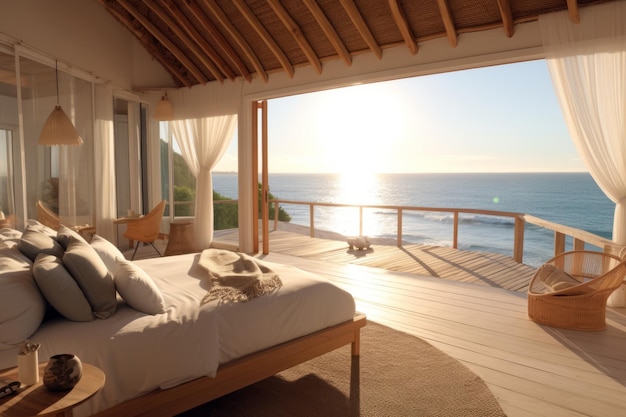 Ein Schlafzimmer mit Blick auf das Meer