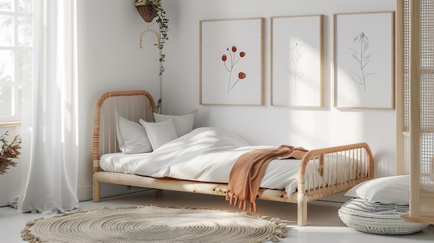 ein Schlafzimmer mit einem Bett und einem Gemälde an der Wand