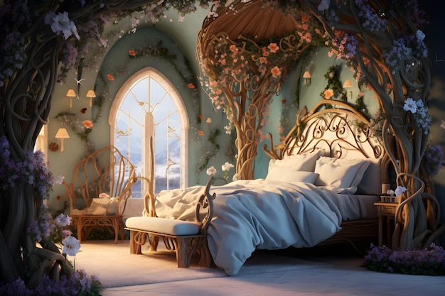 ein Schlafzimmer mit einem skurrilen, märchenhaften Design