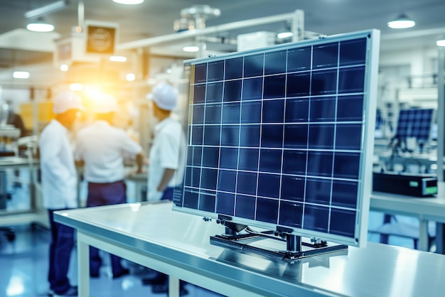 Ein schlanker futuristischer Prototyp eines Solarpanels wird in einem Hightech-Labor ausgestellt.