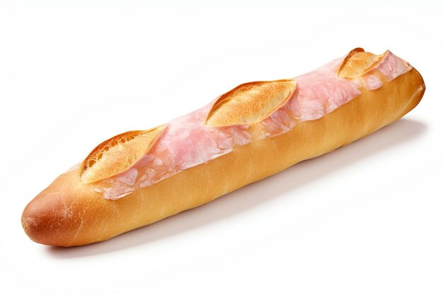 Foto ein schmackhaftes bild eines leckeren baguettes, das auf einem weißen hintergrund isoliert aufgenommen wurde