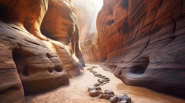 Ein schmaler Pfad durch die Schlucht von Wadi Rum