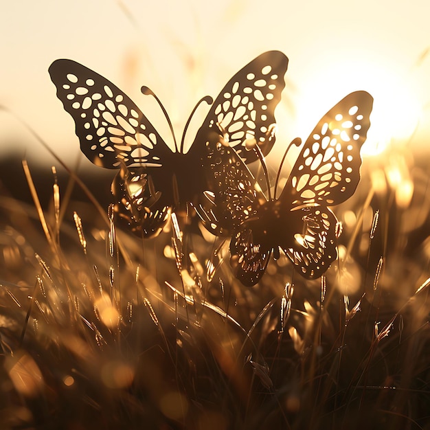 ein Schmetterling auf einem Weizenfeld bei Sonnenuntergang