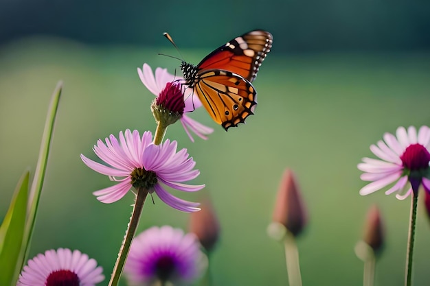 Foto ein schmetterling auf einer blume im feld