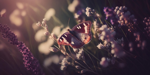 Ein Schmetterling auf einer Blume in der Sonne