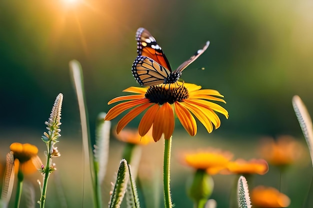 Ein Schmetterling auf einer Blume in der Sonne