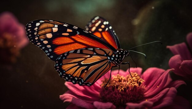 Ein Schmetterling auf einer Blume mit dem Wort Monarch darauf