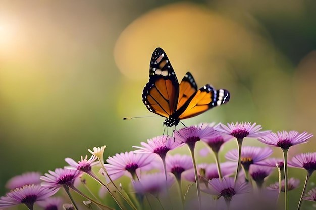 Ein Schmetterling auf einer Blume mit der Sonne dahinter