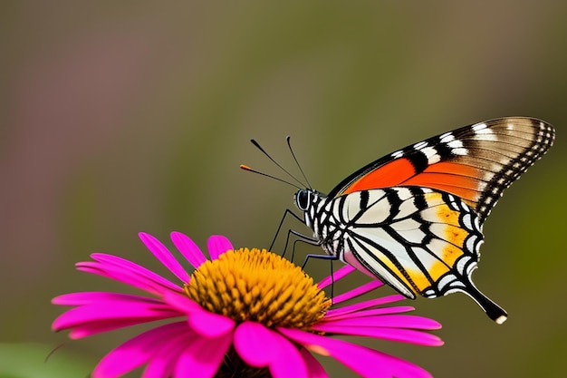 Ein Schmetterling auf einer Blume mit grünem Hintergrund