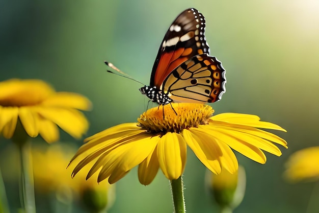 Ein Schmetterling auf einer Blume mit grünem Hintergrund