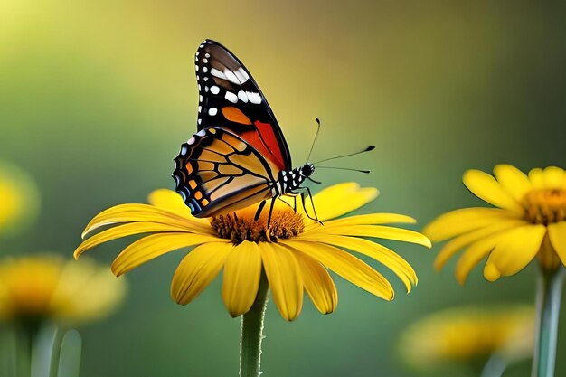 Ein Schmetterling auf einer Blume mit grünem Hintergrund