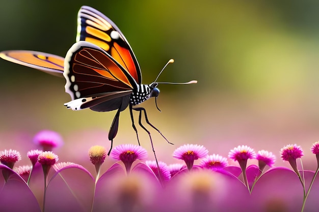 Ein Schmetterling auf einer Blume mit verschwommenem Hintergrund