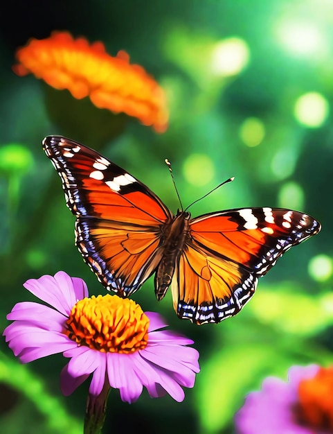 ein Schmetterling, der auf einigen Blumen ist