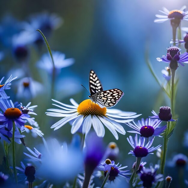 ein Schmetterling ist auf einer Blume mit der Sonne dahinter