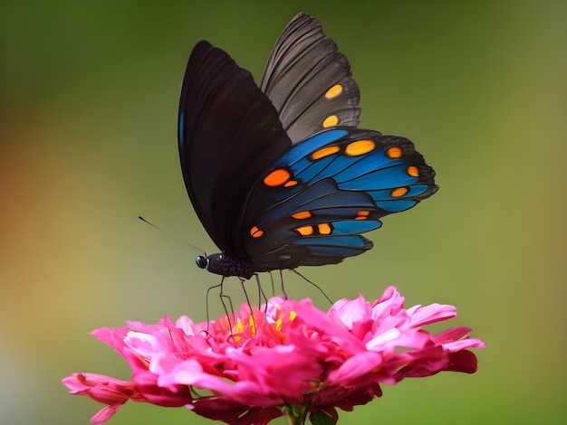 ein Schmetterling ist auf einer rosa Blume mit grünem Hintergrund
