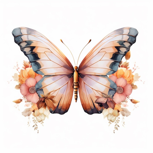 Ein Schmetterling mit Blumen darauf ist mit dem Wort „Schmetterling“ bemalt.