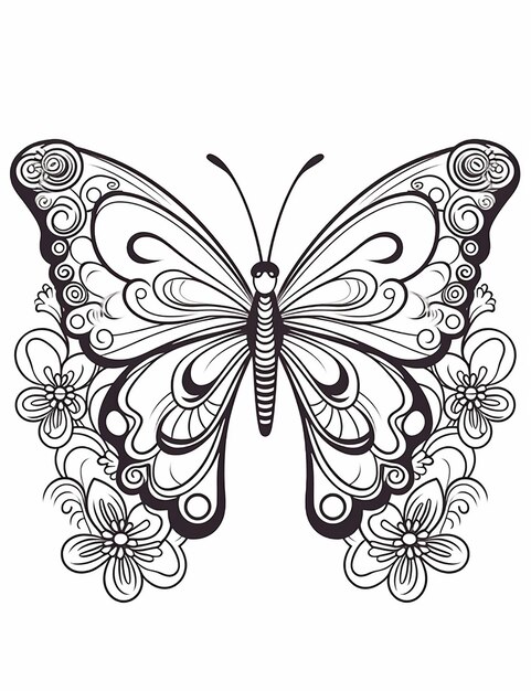 ein Schmetterling mit einem Muster aus Blumen und Schmetterlingen.