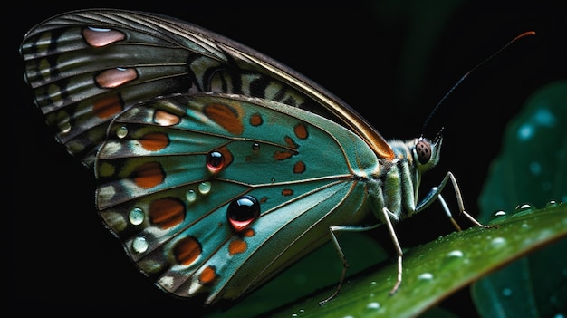 Ein Schmetterling mit orangefarbenen und schwarzen Flügeln sitzt auf einem Blatt.