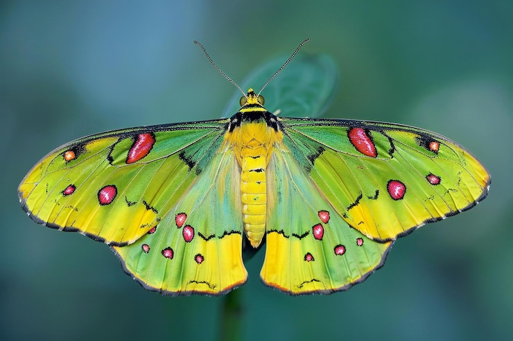 Foto ein schmetterling mit roten flecken darauf und dem wort s darauf
