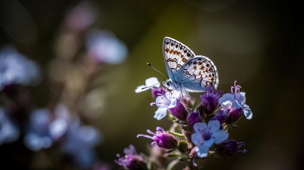 Ein Schmetterling sitzt auf einer Blume in der Sonne