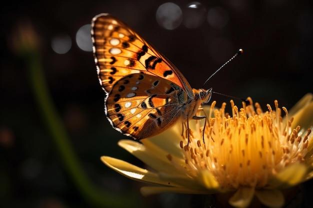 Ein Schmetterling sitzt auf einer Blume in der Sonne