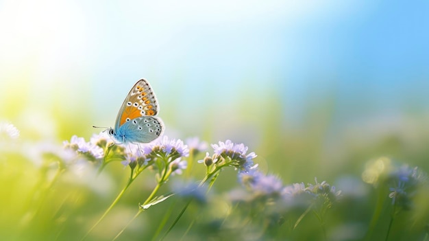 Ein Schmetterling sitzt auf einer Blume in einem Feld