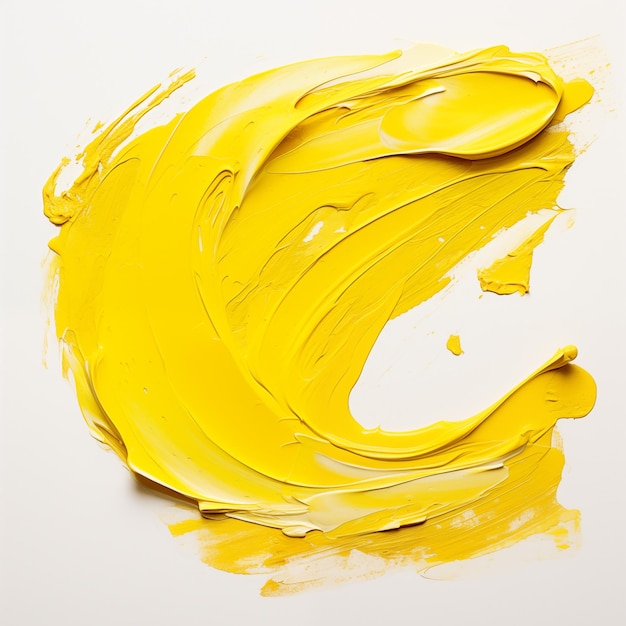 Ein Schmier von gelber Acrylfarbe, ein Pinselstrich von Farbe auf weißem Hintergrund