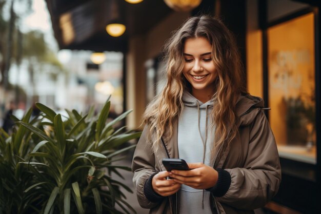 Ein Schnappschuss einer schönen Frau mit ihrem Smartphone