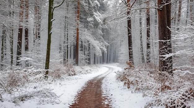 Ein schneebedeckter Winterpfad durch den Wald, eine Winterstraße durch einen verschneiten Wald.