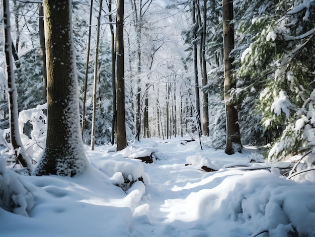 Ein schneebedecktes Winterwaldbild