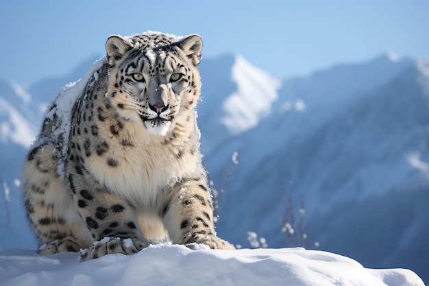 ein Schneeleopard, der auf einem schneebedeckten Berg steht