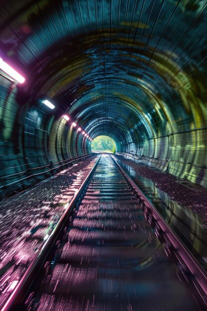 Foto ein schnell fahrender tunnel beleuchtet