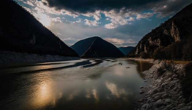Ein schöner Donau-Landschaftshintergrund mit filmischem Himmel und digitaler Kunst des ruhigen Wassers