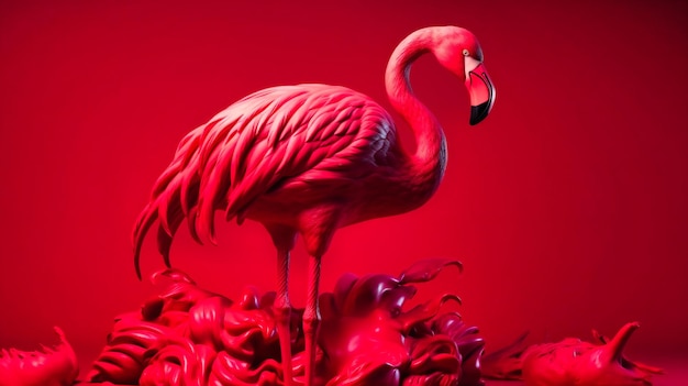 Ein schöner Flamingo steht hinter einem rosa Hintergrund