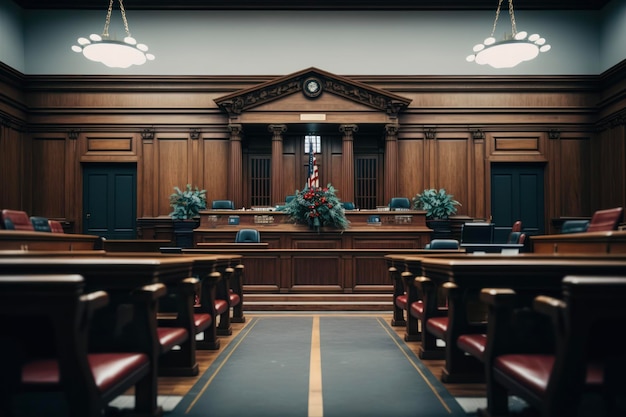 Ein schöner leerer Gerichtssaal für den Beginn der Urteilssitzung