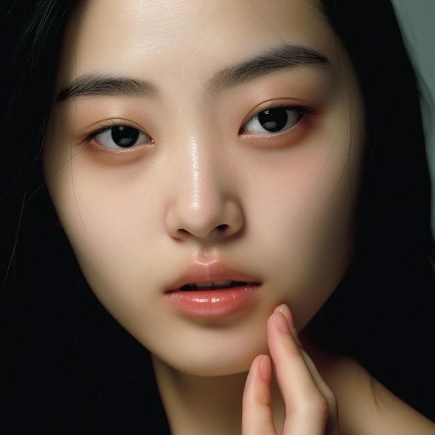Ein schönes chinesisches Mädchen Frontview mit reicher Hautstruktur Frisches Aussehen