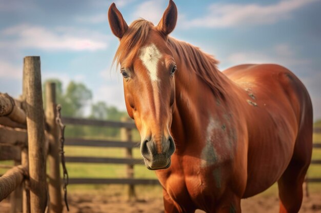 Ein schönes Landpferd auf einem rustikalen Bauernhof