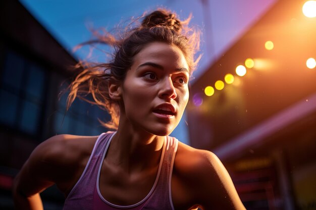 Foto ein schönes mädchen joggt am abend