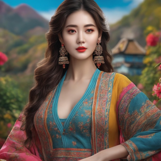 Ein Schönheitsmodell mit chinesischem Kleid