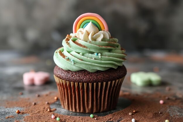 Ein Schokoladen-Cupcake für den St. Patrick's Day, geschmückt mit grünem und weißem Glasur
