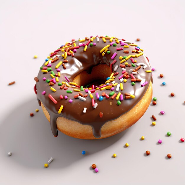 Ein Schokoladen-Donut mit Sprinkles und einem weißen Hintergrund.