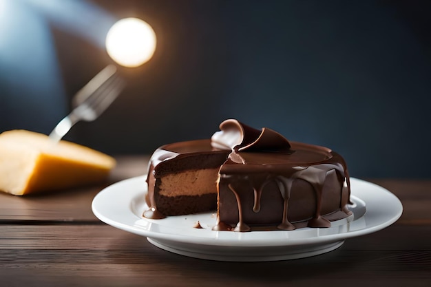 Ein Schokoladen-Käsekuchen, aus dem eine Scheibe herausgenommen wurde