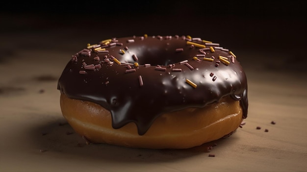 Ein Schokoladenkrapfen mit gelben Streuseln obendrauf