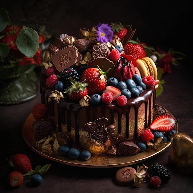 Foto ein schokoladenkuchen mit dem wort „liebe“ darauf